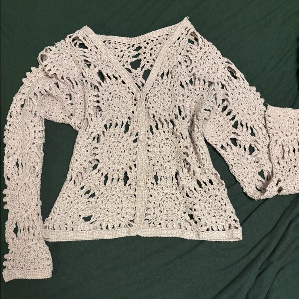 Hand knit crochet cardigan